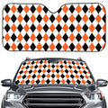 White Black And Orange Harlequin Print Car Windshield Sun Shade