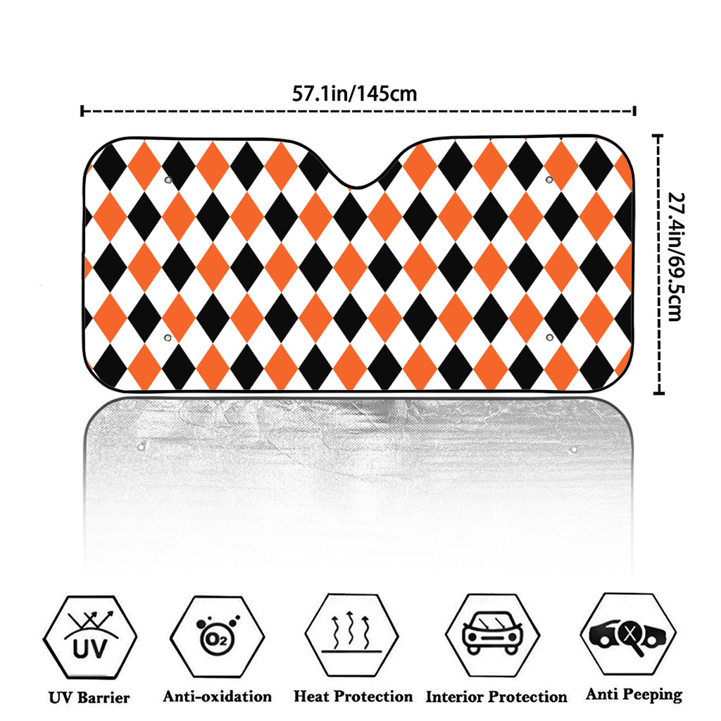 White Black And Orange Harlequin Print Car Windshield Sun Shade