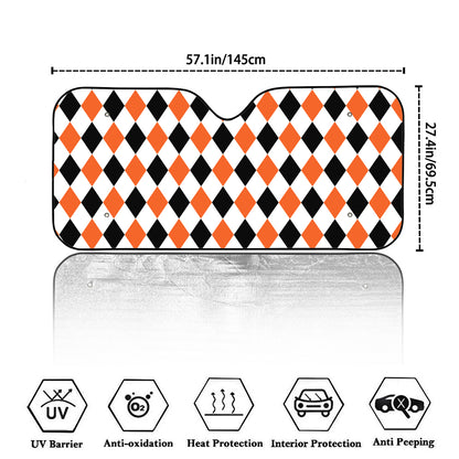 White Black And Orange Harlequin Print Car Windshield Sun Shade