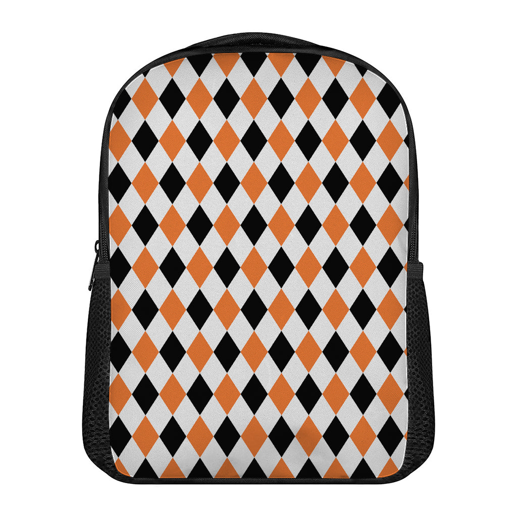 White Black And Orange Harlequin Print Casual Backpack