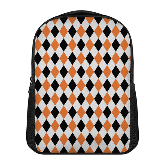 White Black And Orange Harlequin Print Casual Backpack