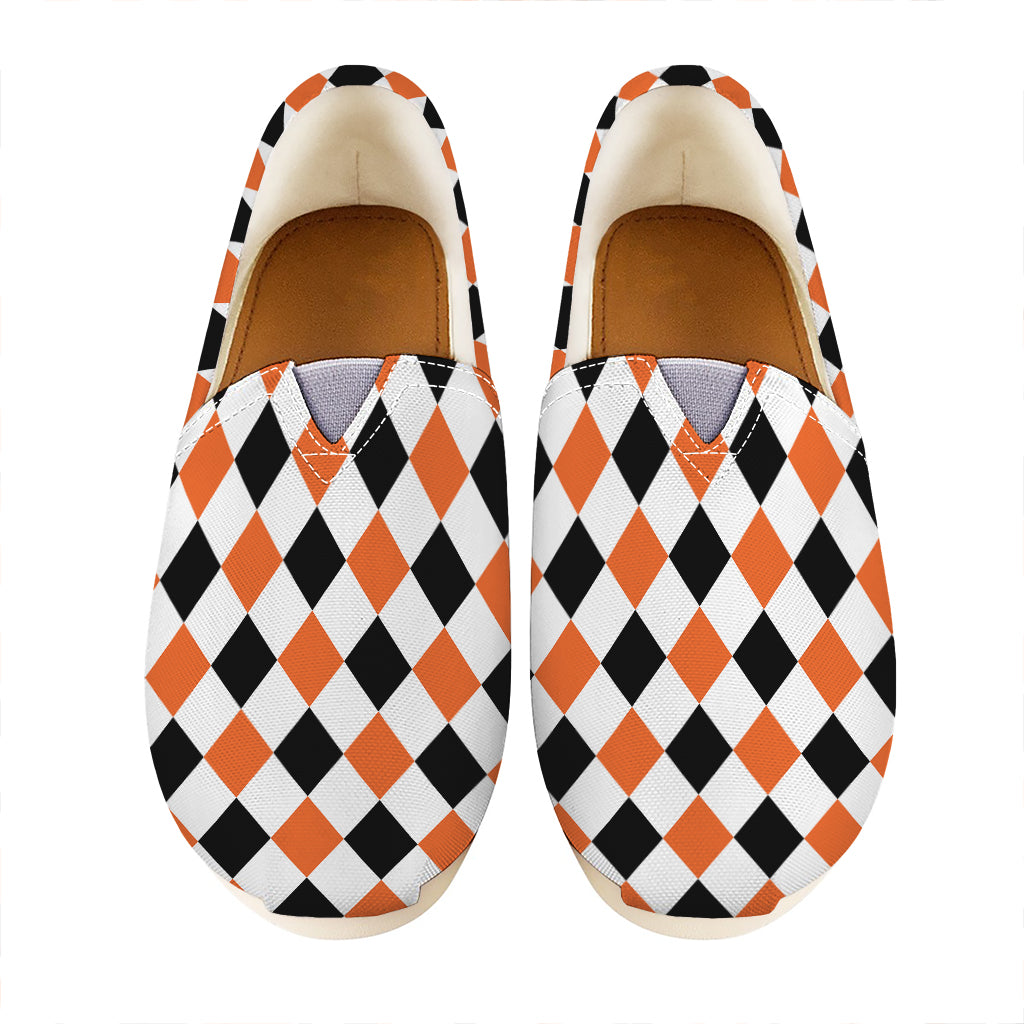 White Black And Orange Harlequin Print Casual Shoes