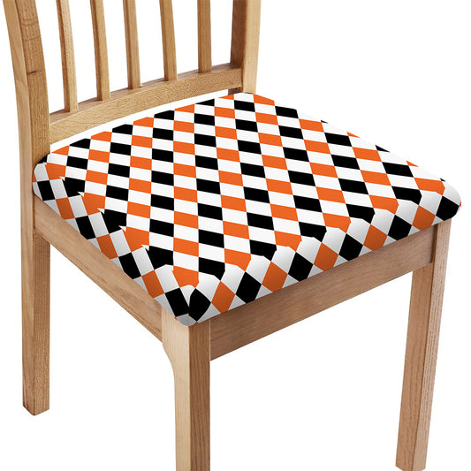 White Black And Orange Harlequin Print Chair Cushion Cover
