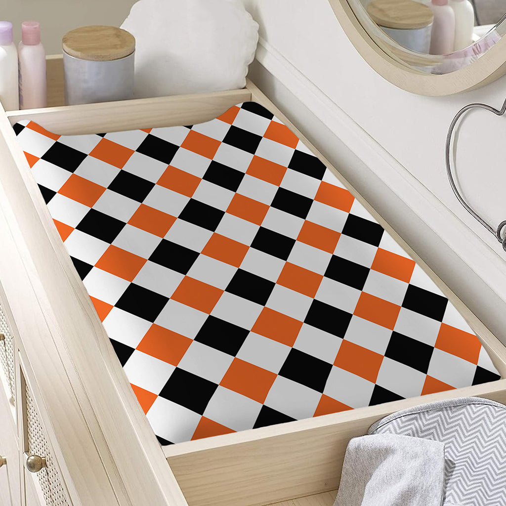White Black And Orange Harlequin Print Changing Pad Cover