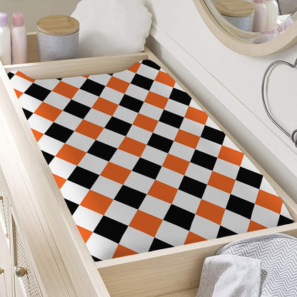 White Black And Orange Harlequin Print Changing Pad Cover