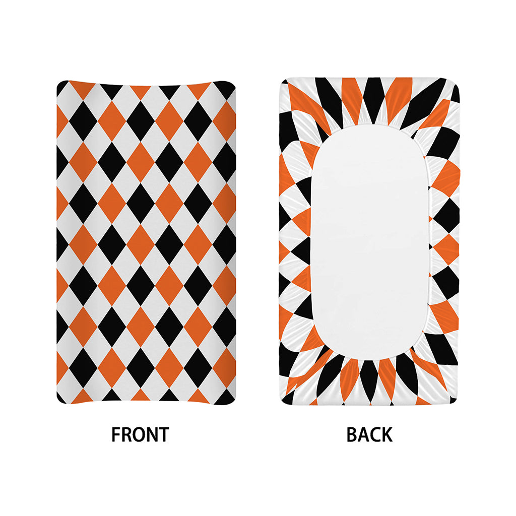 White Black And Orange Harlequin Print Changing Pad Cover