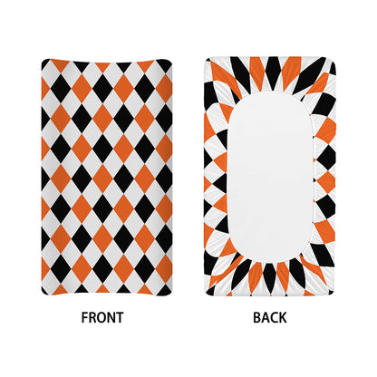 White Black And Orange Harlequin Print Changing Pad Cover