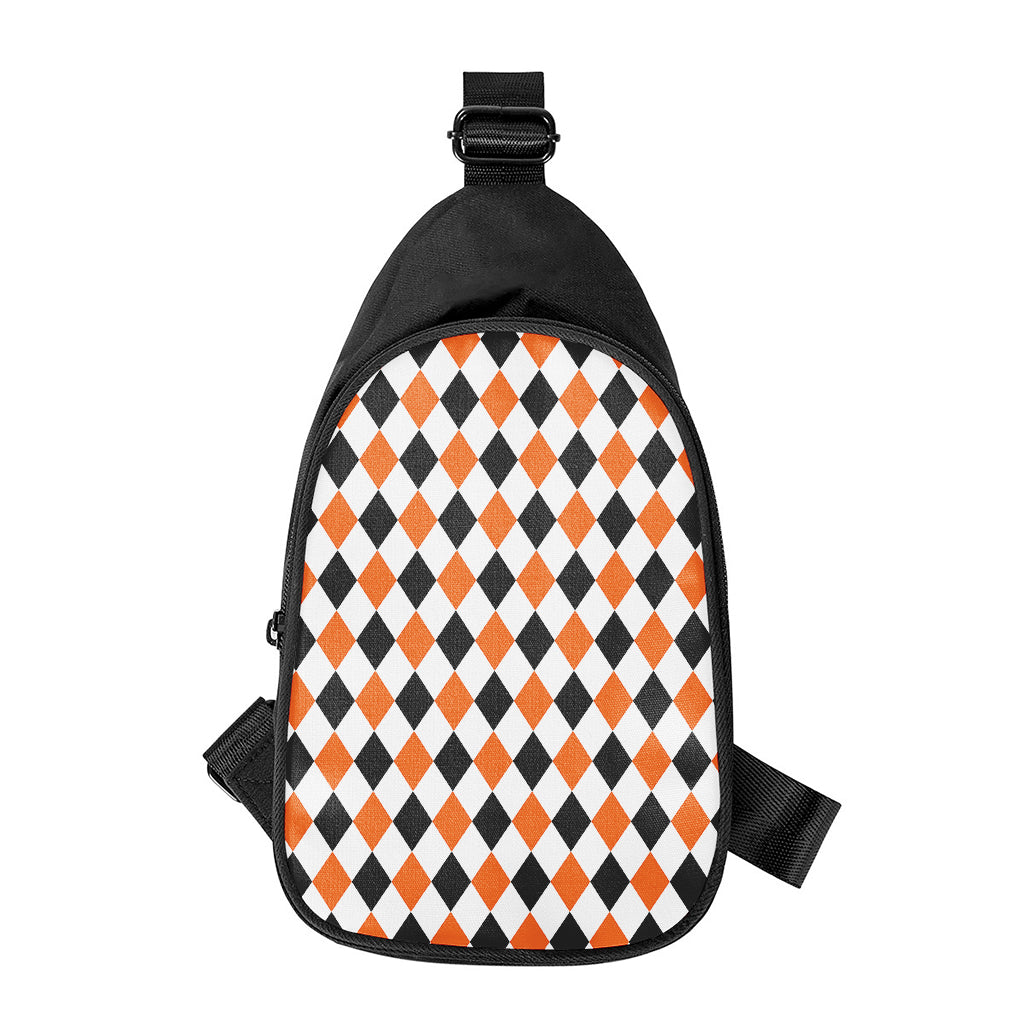 White Black And Orange Harlequin Print Chest Bag