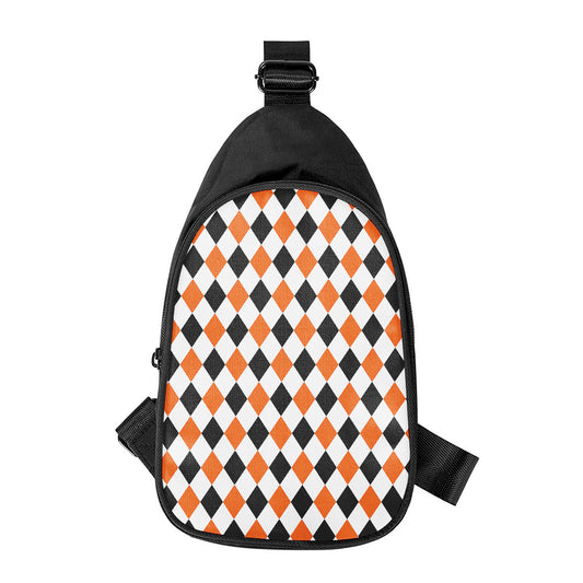 White Black And Orange Harlequin Print Chest Bag