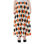 White Black And Orange Harlequin Print Chiffon Maxi Skirt