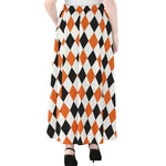 White Black And Orange Harlequin Print Chiffon Maxi Skirt