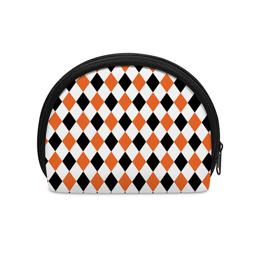 White Black And Orange Harlequin Print Coin Purse