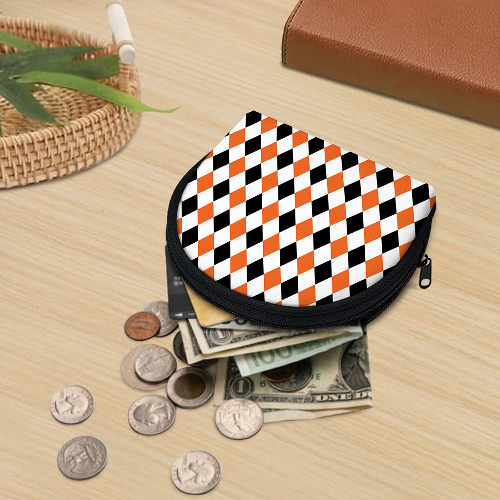 White Black And Orange Harlequin Print Coin Purse