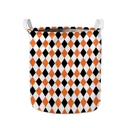 White Black And Orange Harlequin Print Collapsible Laundry Basket