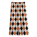 White Black And Orange Harlequin Print Cotton Front Slit Maxi Skirt