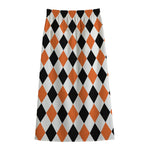 White Black And Orange Harlequin Print Cotton Front Slit Maxi Skirt