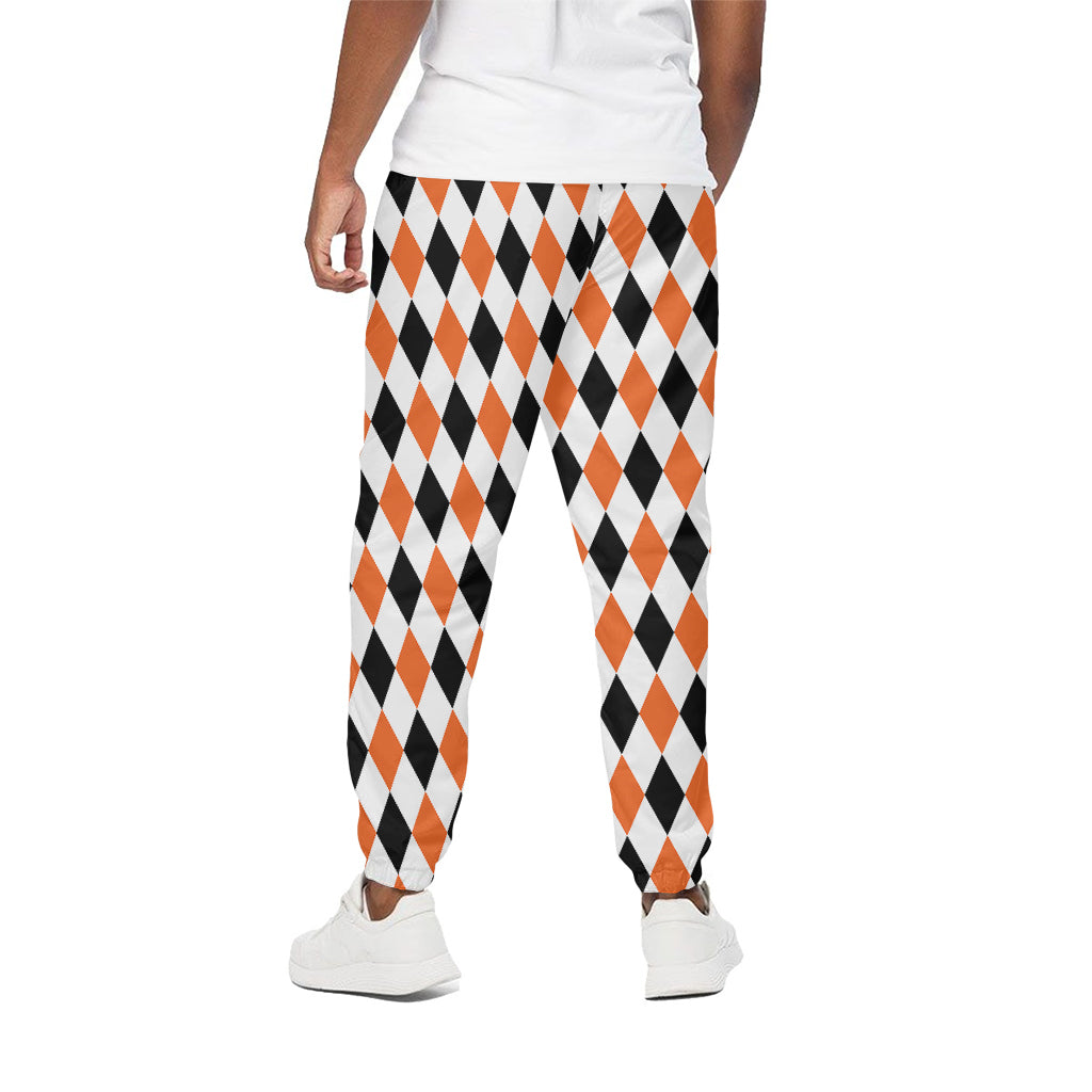 White Black And Orange Harlequin Print Cotton Pants