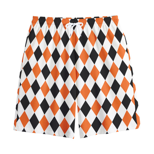 White Black And Orange Harlequin Print Cotton Shorts