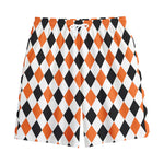 White Black And Orange Harlequin Print Cotton Shorts