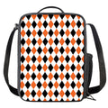 White Black And Orange Harlequin Print Crossbody Lunch Bag