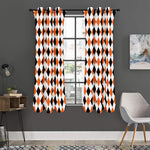 White Black And Orange Harlequin Print Curtain