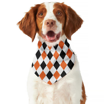 White Black And Orange Harlequin Print Dog Bandana