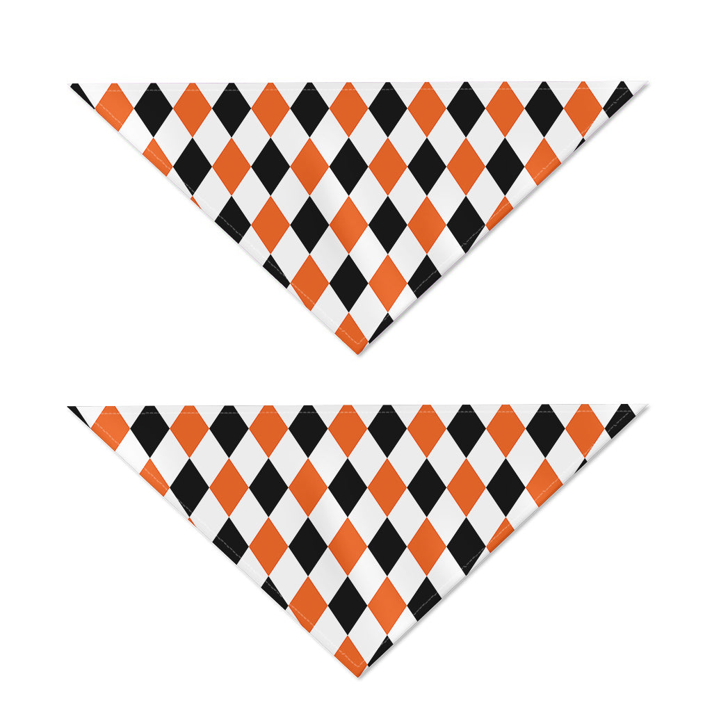 White Black And Orange Harlequin Print Dog Bandana
