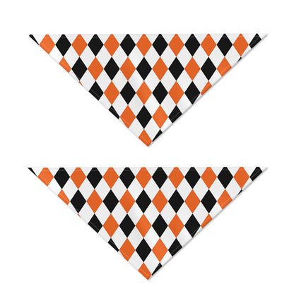 White Black And Orange Harlequin Print Dog Bandana