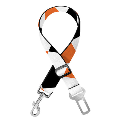 White Black And Orange Harlequin Print Dog Seat Belt