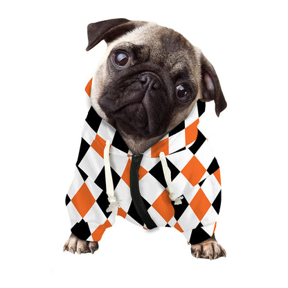White Black And Orange Harlequin Print Dog Zip Up Hoodie