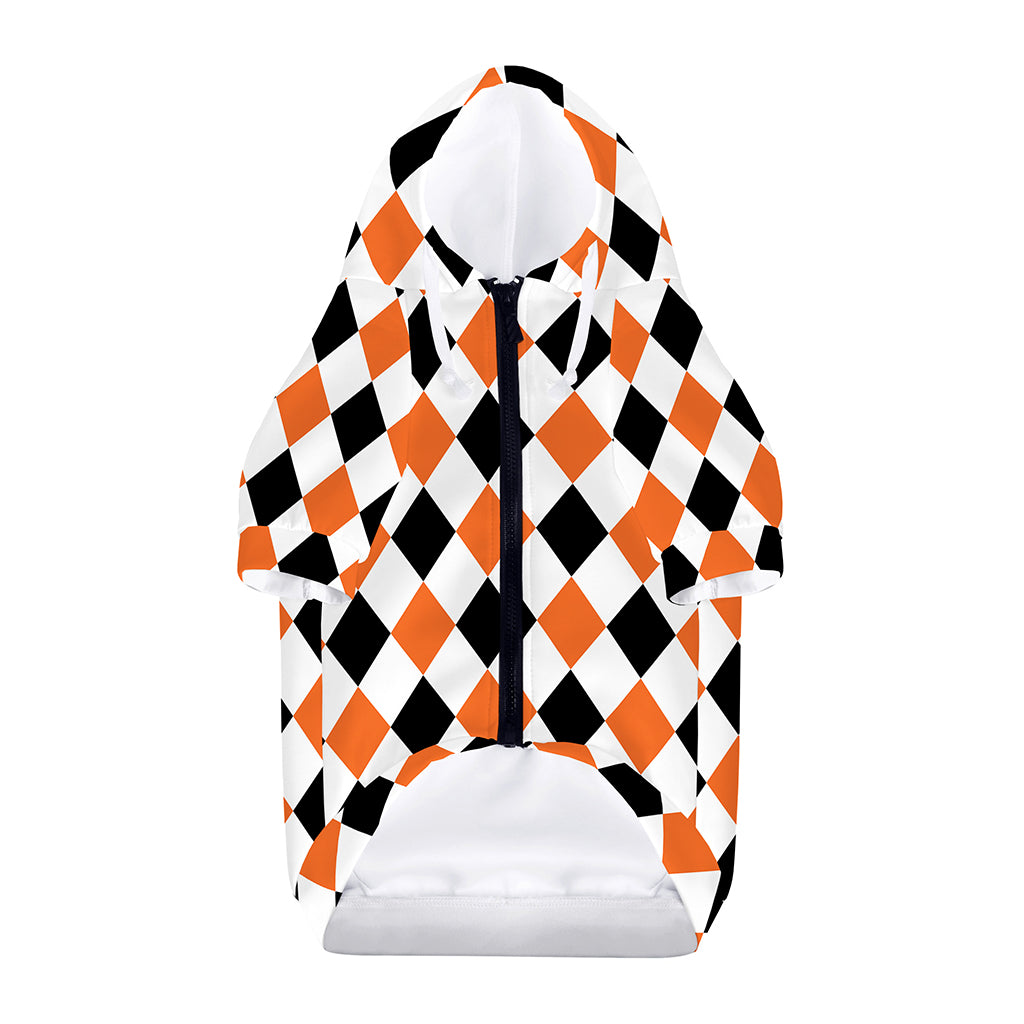 White Black And Orange Harlequin Print Dog Zip Up Hoodie