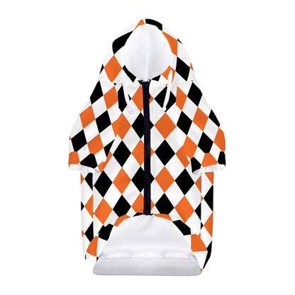 White Black And Orange Harlequin Print Dog Zip Up Hoodie