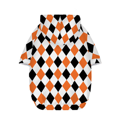 White Black And Orange Harlequin Print Dog Zip Up Hoodie