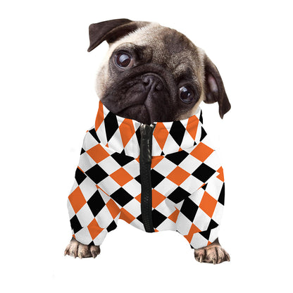 White Black And Orange Harlequin Print Dog Zip Up Jacket