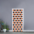 White Black And Orange Harlequin Print Door Sticker
