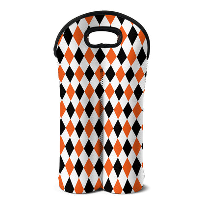 White Black And Orange Harlequin Print Double Neoprene Wine Tote