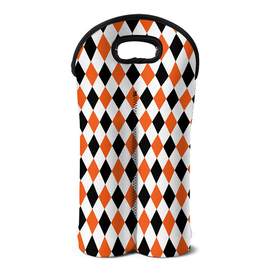 White Black And Orange Harlequin Print Double Neoprene Wine Tote