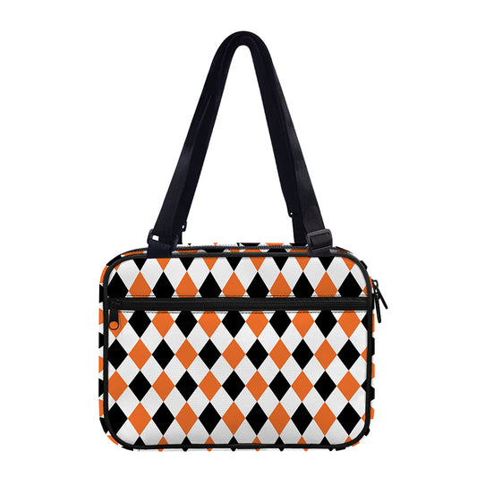 White Black And Orange Harlequin Print Double Strap Bible Bag