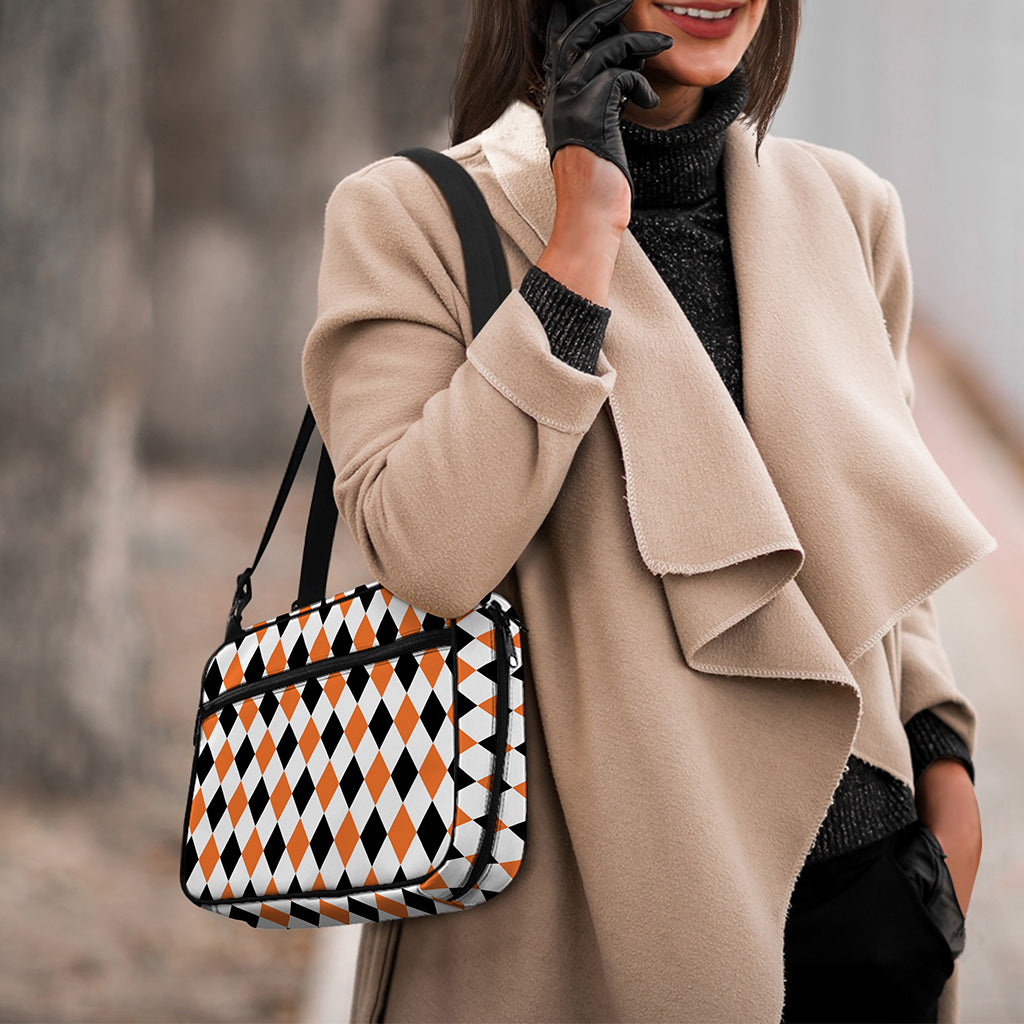 White Black And Orange Harlequin Print Double Strap Bible Bag