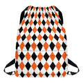 White Black And Orange Harlequin Print Drawstring Backpack