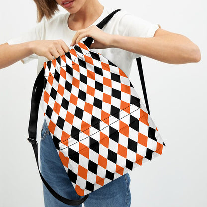 White Black And Orange Harlequin Print Drawstring Backpack