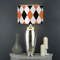White Black And Orange Harlequin Print Drum Lamp Shade