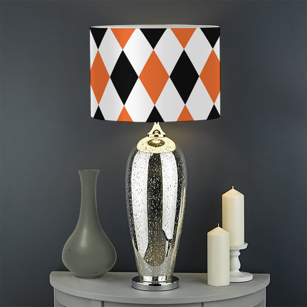 White Black And Orange Harlequin Print Drum Lamp Shade
