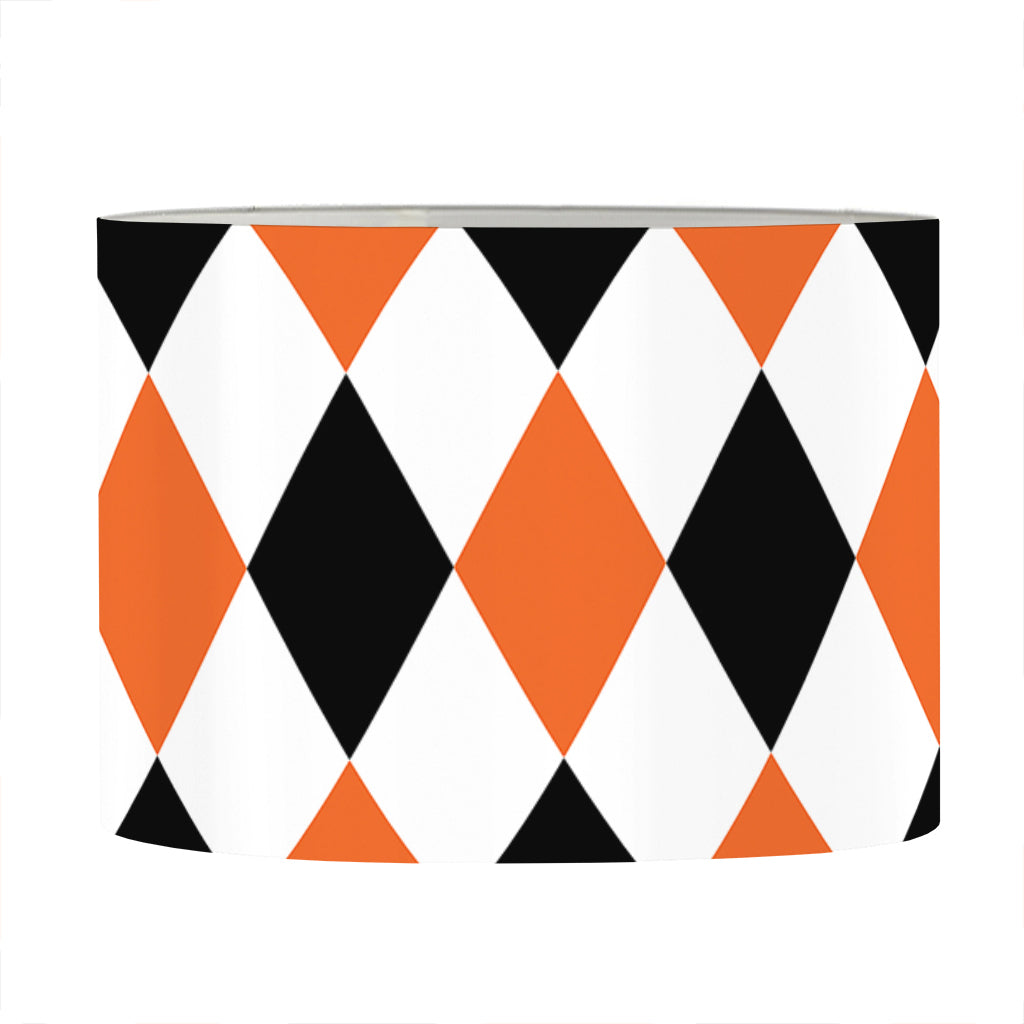 White Black And Orange Harlequin Print Drum Lamp Shade