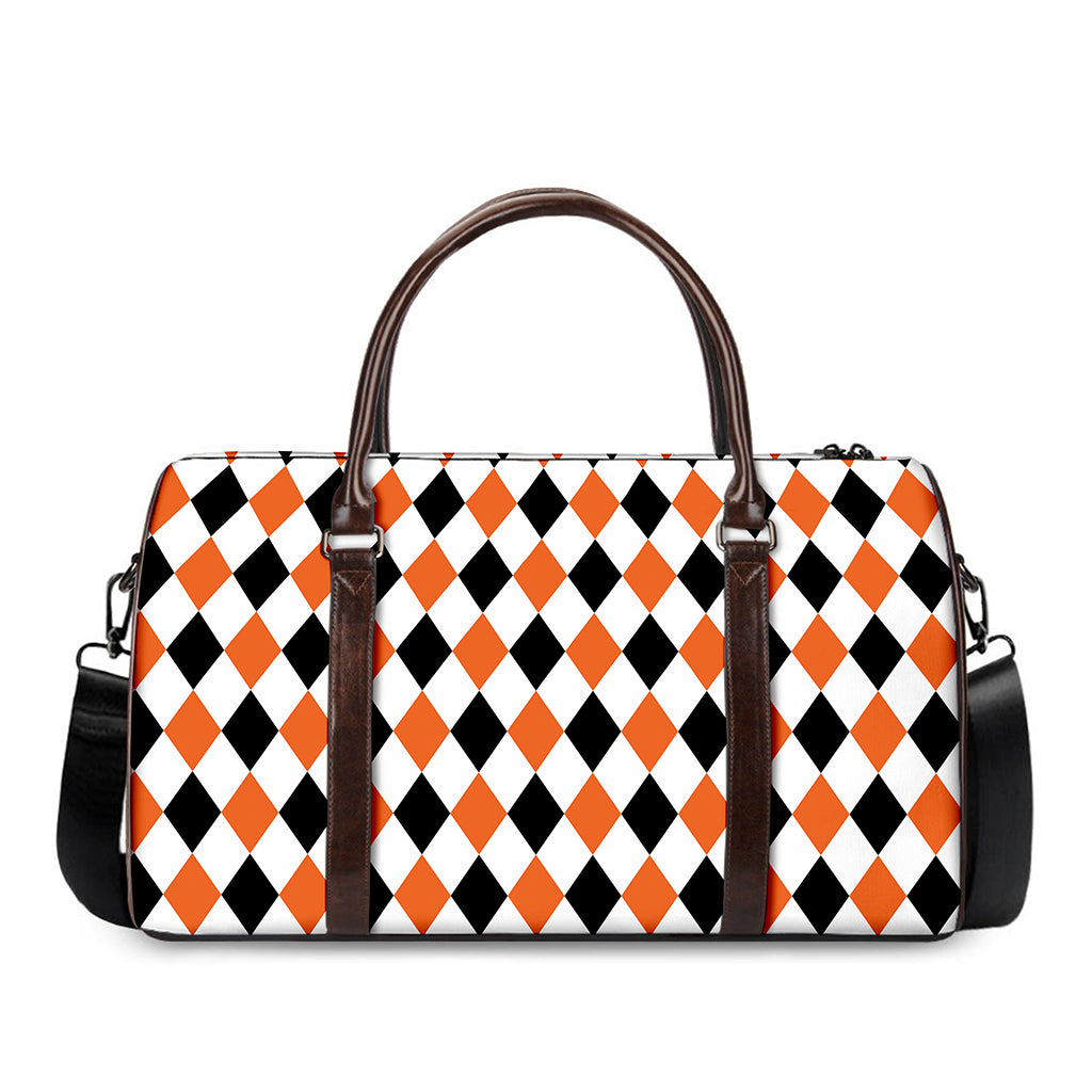 White Black And Orange Harlequin Print Duffle Bag