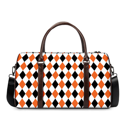 White Black And Orange Harlequin Print Duffle Bag