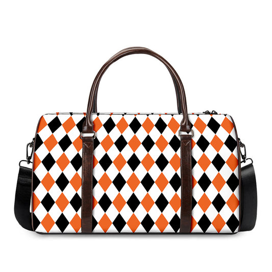 White Black And Orange Harlequin Print Duffle Bag