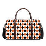 White Black And Orange Harlequin Print Duffle Bag