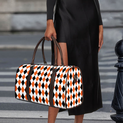 White Black And Orange Harlequin Print Duffle Bag