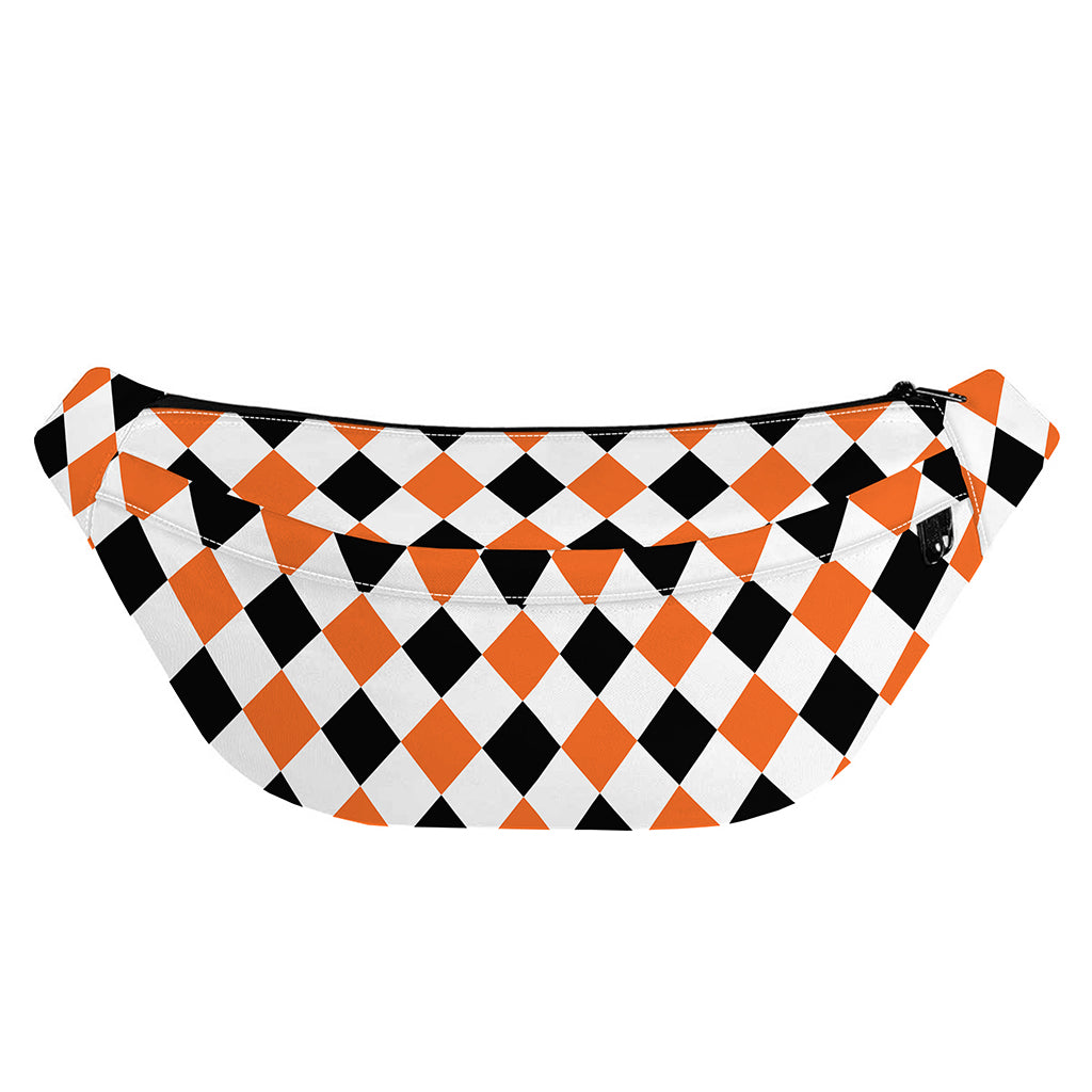 White Black And Orange Harlequin Print Fanny Pack